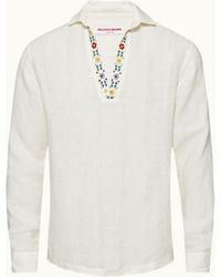 Orlebar Brown - Sand Relaxed Fit Overhead Embroidered Yoke Linen Shirt For - Lyst