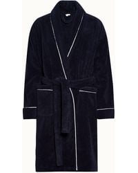 Orlebar Brown Elroy Towelling Navy Piped Edge Towelling Robe - Blue