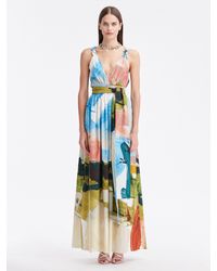 Oscar de la Renta - Abstract Landscape Cotton Poplin Maxi Dress - Lyst
