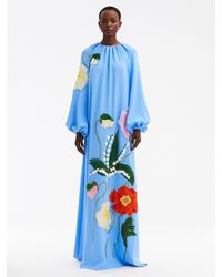 Oscar de la Renta - Painted Poppies & Lily Embroidered Caftan - Lyst