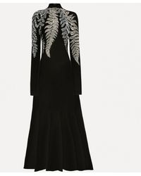 Oscar de la Renta Feather Embroidered Cocktail Dress in Black | Lyst
