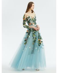 Oscar de la Renta Fortunella Threadwork Gown - Blue