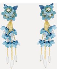 Oscar de la Renta - Beaded Flower Drop Clip-On Earrings - Lyst