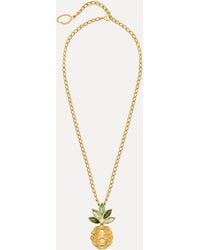 Oscar de la Renta - Pineapple Crystal Leaf Pendant Necklace - Lyst