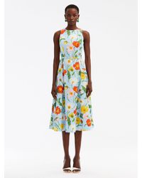 Oscar de la Renta - Painted Poppies Cotton Poplin Sleeveless Dress - Lyst