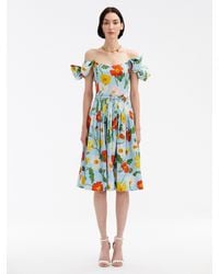 Oscar de la Renta - Painted Poppies Cotton Poplin Off Shoulder Dress - Lyst