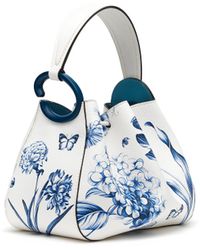 Oscar de la Renta Floral Toile Printed O Handle Bag - Blue