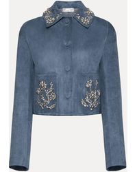 Oscar de la Renta - Crystal Embroidered Suede Jacket - Lyst