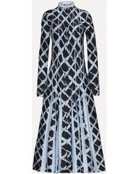 Oscar de la Renta - Wavy Plaid Inset Silk Twill Dress - Lyst