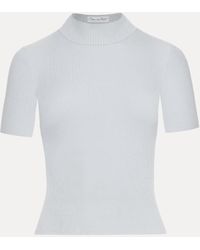 Oscar de la Renta - Short Sleeve Mock Neck Ribbed Pullover - Lyst