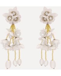 Oscar de la Renta - Beaded Flower Drop Clip-On Earrings - Lyst