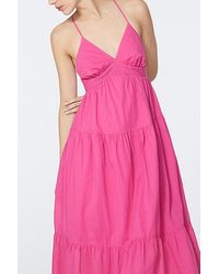 IKKS Pink Cotton Voile Spaghetti Strap Long Dress Bohemian Pink