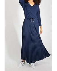 ICODE Navy Blue Mixed-fabric Pleated Long Dress