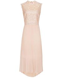 Reiss Aideen-lace Mix Pleat Dre Nude - Natural
