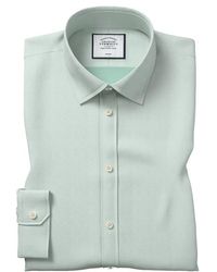 Charles Tyrwhitt Ssf Green Classic Collar Non-iron Micro Diamond Shirt