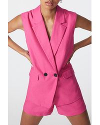 IKKS - 's Pink Cotton Linen Sleeveless Suit Jacket Bohemian Pi - Lyst