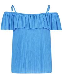 Taifun Carmen Blouse In Pleated Fabric With A Glitter Effect Blue