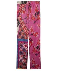 Pinko Phebo Pantalone Satin Saint-Patc Fuchsia / Azure Multi-Color - Multicolore