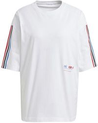 adidas T-shirt surdimensionné adicolor tricolore blanc