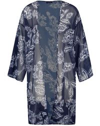 Taifun Open-fronted Long Blouse With A Floral Print Blue