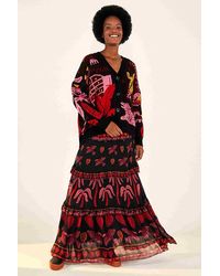 FARM Rio Black Tropical Magic Maxi Skirt Black Tropical Magic Size M - Red