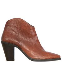 One Step Oliba - Arabica Boots In Python-style Embossed Leather - Marron