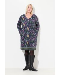 Ulla Popken - Midikleid Longshirt Blüten A-Linie V-Ausschnitt Langarm - Lyst
