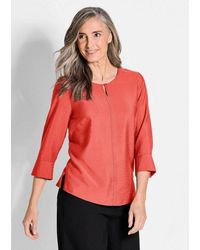 Goldner - Schlupfbluse Viskosebluse Mit 3/4-Ärmeln, Rundhals Strukturierte Bluse Mit Halbarm Und Ziernaht - Lyst
