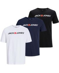 Jack & Jones - T-Shirt Basic SLIM FIT, mit Marken-Logo Aufdruck im 3er Pack - Lyst