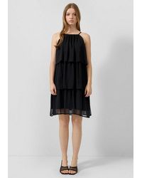 QS - Minikleid Kleid Knielanges Chiffonkleid Mit Volants - Lyst