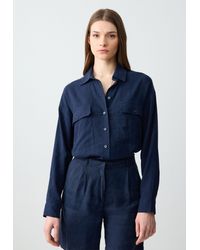 Jimmy Key - Shirtbluse Regular Fit Overhemdkraag Geweven Donkerblauw Overhemd - Lyst