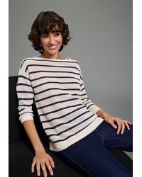 Laura Scott - 3/4 Arm-Pullover Perfekt Für Den Frühling Leichter Sommerpullover Aus Modernem Lochstrick Mit Streifen - Lyst