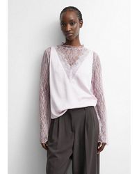 Comma, - Blusentop Bluse Satintop Mit Spitze - Lyst