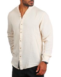 Carisma - Langarmhemd Sommer Hemd trendig luftig grob gewebt retro Look 9171/8567 Regular Langarm Stehkragen Uni - Lyst