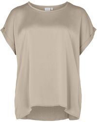 Vila - Satin Blusen T-Shirt Plus Size Übergrößen Basic Top VIELLETTE 4615 in Beige - Lyst