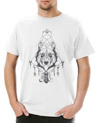 Urban Backwoods - Print- Indian Wolf & Feathers T-Shirt Weiß Größe M - Lyst