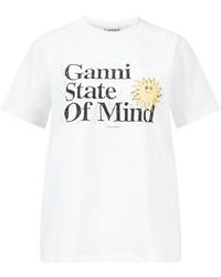 Ganni - Kurzarmshirt T-Shirt mit Logo und Sonne - Lyst