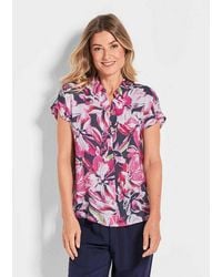 Goldner - Hemdbluse Sommerliche Bluse Mit Blumenmuster Luftige Viskosebluse Mit Hemdkragen Und Knopfleiste, Allover-Print - Lyst