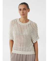 Comma, - Kurzarmshirt Loose-Fit-Strickpullover mit Pailletten und kurzen Ärmeln - Lyst