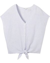 Tom Tailor - Blusenshirt linen mix shirt with knot, light blue white small stripe - Lyst