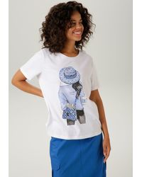Aniston CASUAL - T-Shirt mit silberfarbenem Folienprint verzierter Frontdruck - Lyst