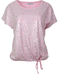 Passioni - T-Shirt in Rosa, mit silbernen Markenlabel Schriftzügen und Glitzersteinen - Lyst
