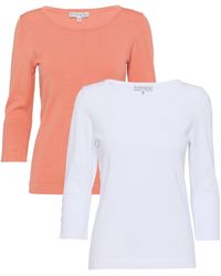 PUNTO & FILO - Strickpullover Kurzarm Pullover figurbetont (2-tlg., 2er Pack) mit Schmuckknöpfen - Lyst