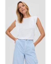 S.oliver - T-Shirt Top aus Viskose-Stretch mit bestickten Flügelärmeln Volants - Lyst