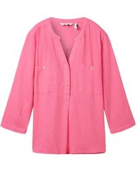 Tom Tailor - Blusenshirt easy shape blouse with linen, carmine pink - Lyst