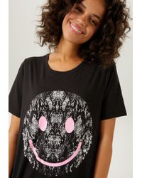Aniston CASUAL - T-Shirt mit Smiley-Frontprint im Animal-Look - Lyst