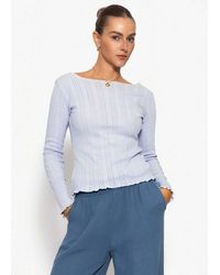 SassyClassy - Langarmshirt Pointelle Langarmshirt Für Damen Feminines Top Mit Lochmuster, Gewelltem Saum Und U-Boot Ausschnitt - Lyst