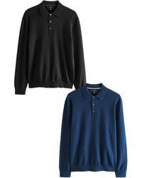 Next - Langarm-Poloshirt Langärmelige Poloshirts aus Strick, 2er-Pack (2-tlg) - Lyst