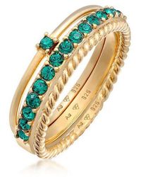 Elli Jewelry - Ring-Set Grün Solitär Memoire 925 Silber, Mit Kristallen Von Swarovski, Ring Set - Lyst