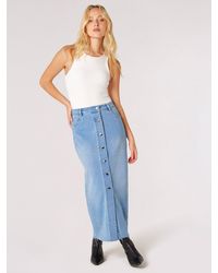 Apricot - Midirock Midi Button Through Denim Skirt, (1-tlg) mit Knopfleiste - Lyst